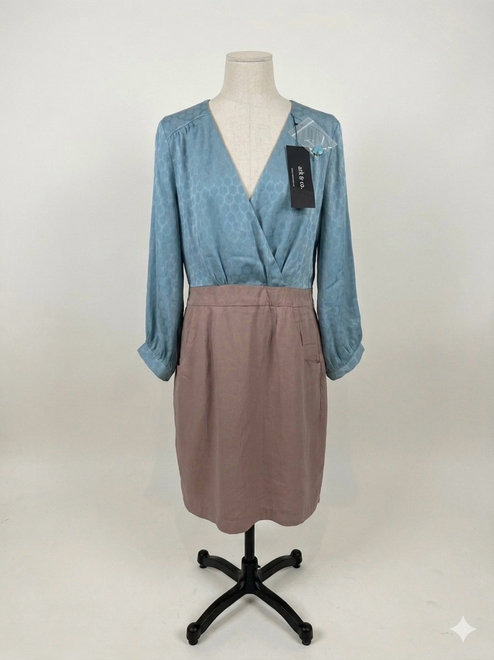 ARK & CO Long Sleeve Twofer Dress Blue/Mocha Size Large